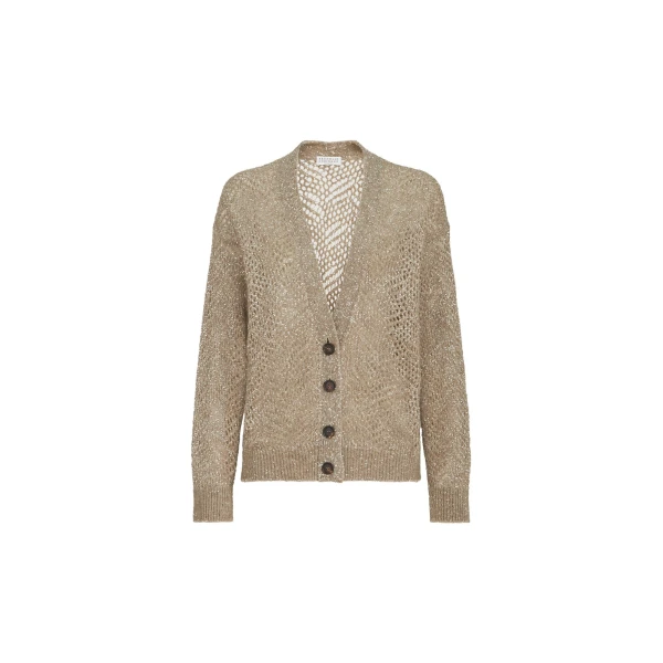 Brunello Cucinelli Cardigan Dazzling Abstract Leaf in Light Brown
