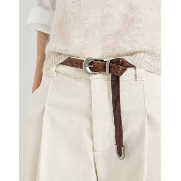 Brunello Cucinelli Carved leather belt in Light Brown, view 3 | Belts | Luxury Shoes 