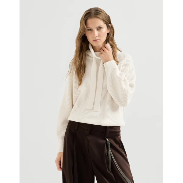 Brunello Cucinelli Cashmere English rib sweater in Butter, view 2 | Sweaters | Luxury Shoes 