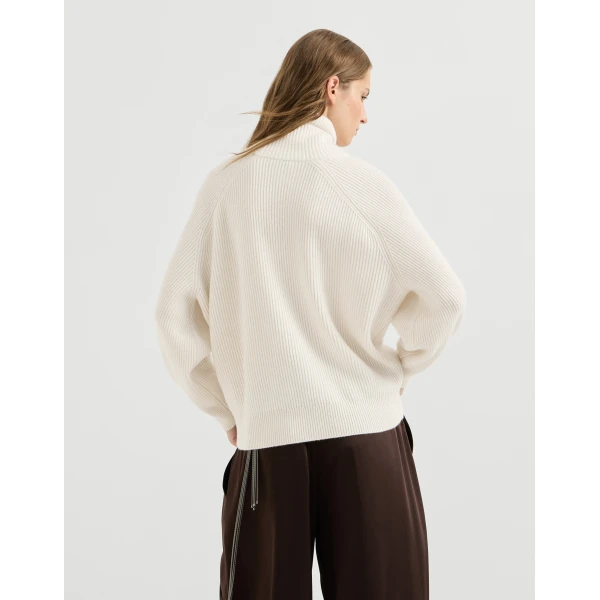Brunello Cucinelli Cashmere English rib sweater in Butter, view 3 | Sweaters | Luxury Shoes 