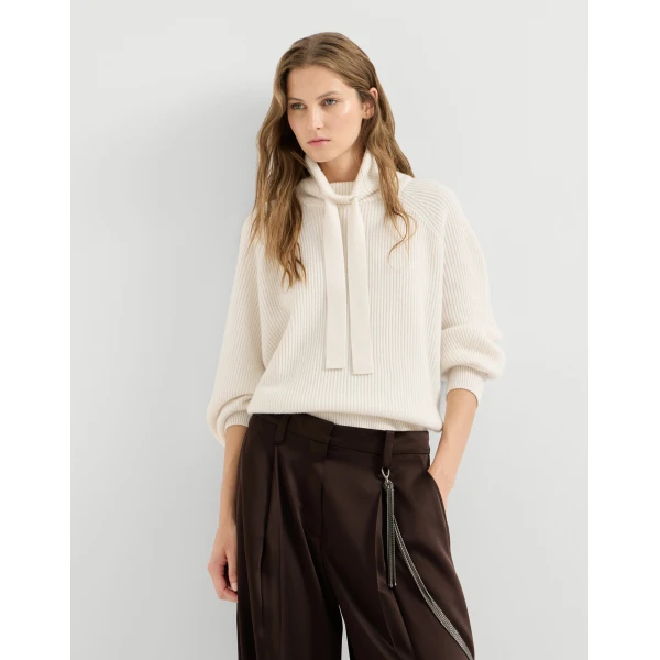 Brunello Cucinelli Cashmere English rib sweater in Butter, view 5 | Sweaters | Luxury Shoes 