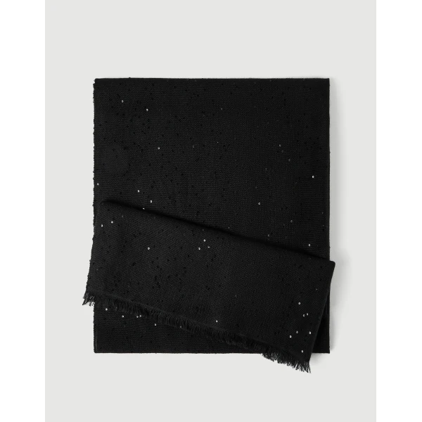Brunello Cucinelli Cashmere and silk Diamond yarn scarf in Black, view 2 | Scarves | Luxury Shoes 