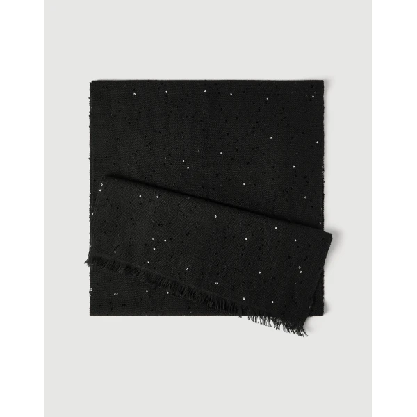 Brunello Cucinelli Cashmere and silk Diamond yarn scarf in Black, view 2 | Scarves | Luxury Shoes 