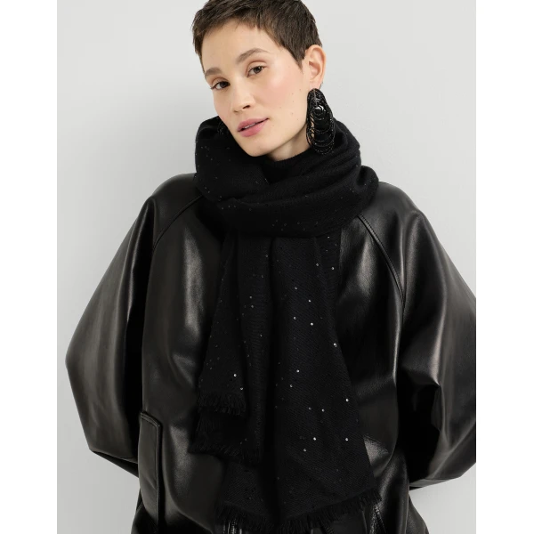 Brunello Cucinelli Cashmere and silk Diamond yarn scarf in Black, view 4 | Scarves | Luxury Shoes 