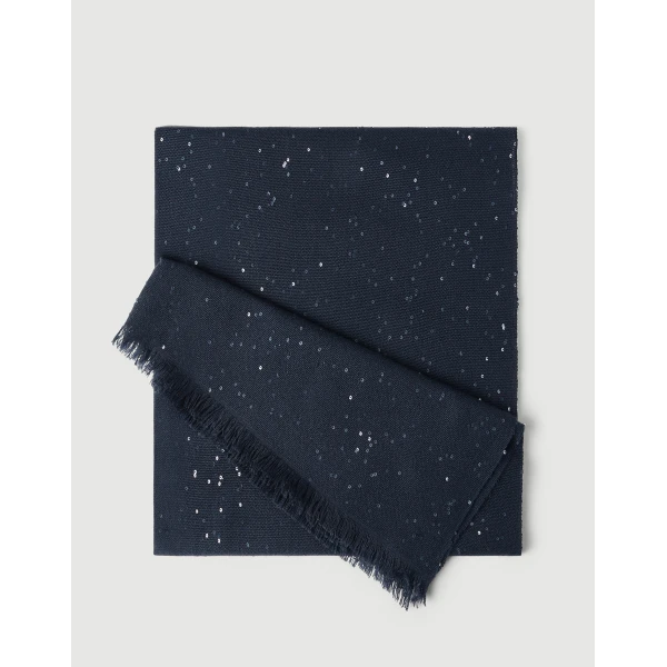 Brunello Cucinelli Cashmere and silk Diamond yarn scarf in Blue, view 2 | Scarves | Luxury Shoes 