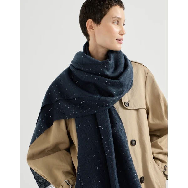 Brunello Cucinelli Cashmere and silk Diamond yarn scarf in Blue, view 4 | Scarves | Luxury Shoes 