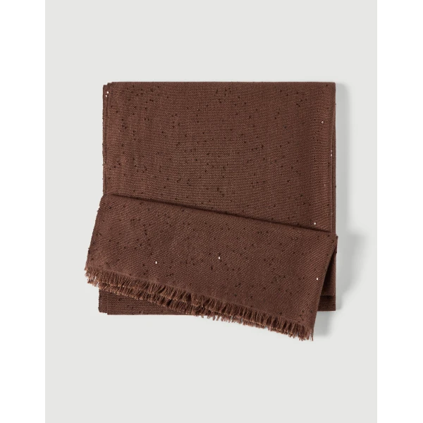 Brunello Cucinelli Cashmere and silk Diamond yarn scarf in Brown, view 2 | Scarves | Luxury Shoes 