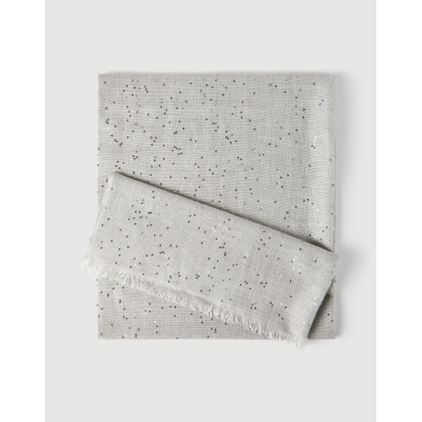 Brunello Cucinelli Cashmere and silk Diamond yarn scarf in Light Grey, view 2 | Scarves | Luxury Shoes 