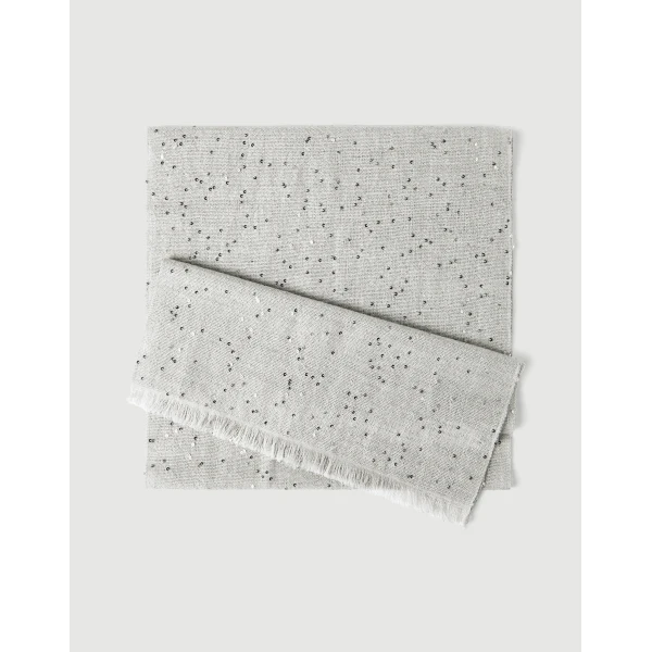 Brunello Cucinelli Cashmere and silk Diamond yarn scarf in Light Grey, view 2 | Scarves | Luxury Shoes 