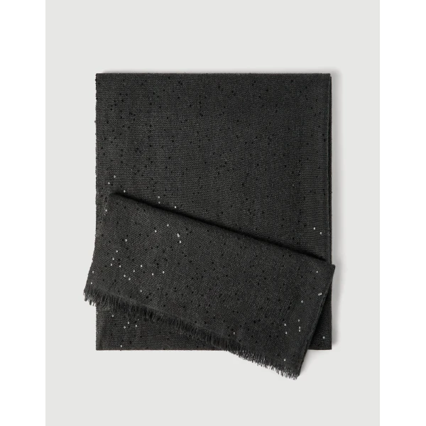 Brunello Cucinelli Cashmere and silk Diamond yarn scarf in Lignite Grey, view 2 | Scarves | Luxury Shoes 