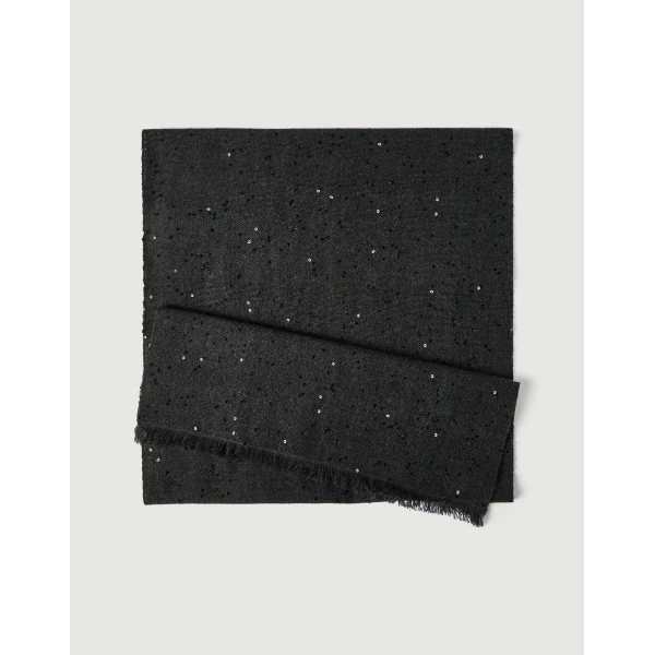 Brunello Cucinelli Cashmere and silk Diamond yarn scarf in Lignite Grey, view 2 | Scarves | Luxury Shoes 