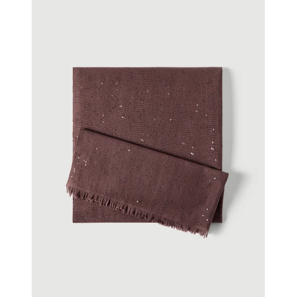 Brunello Cucinelli Cashmere and silk Diamond yarn scarf in Mauve, view 2 | Scarves | Luxury Shoes 