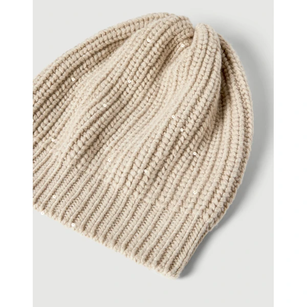 Brunello Cucinelli Cashmere and silk beanie in Beige, view 2 | Hats | Luxury Shoes 