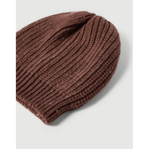 Brunello Cucinelli Cashmere and silk beanie in Brown, view 2 | Hats | Luxury Shoes 