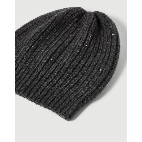 Brunello Cucinelli Cashmere and silk beanie in Lignite Grey, view 2 | Hats | Luxury Shoes 