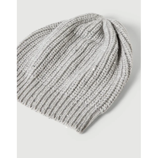 Brunello Cucinelli Cashmere and silk beanie in Pebble, view 2 | Hats | Luxury Shoes 