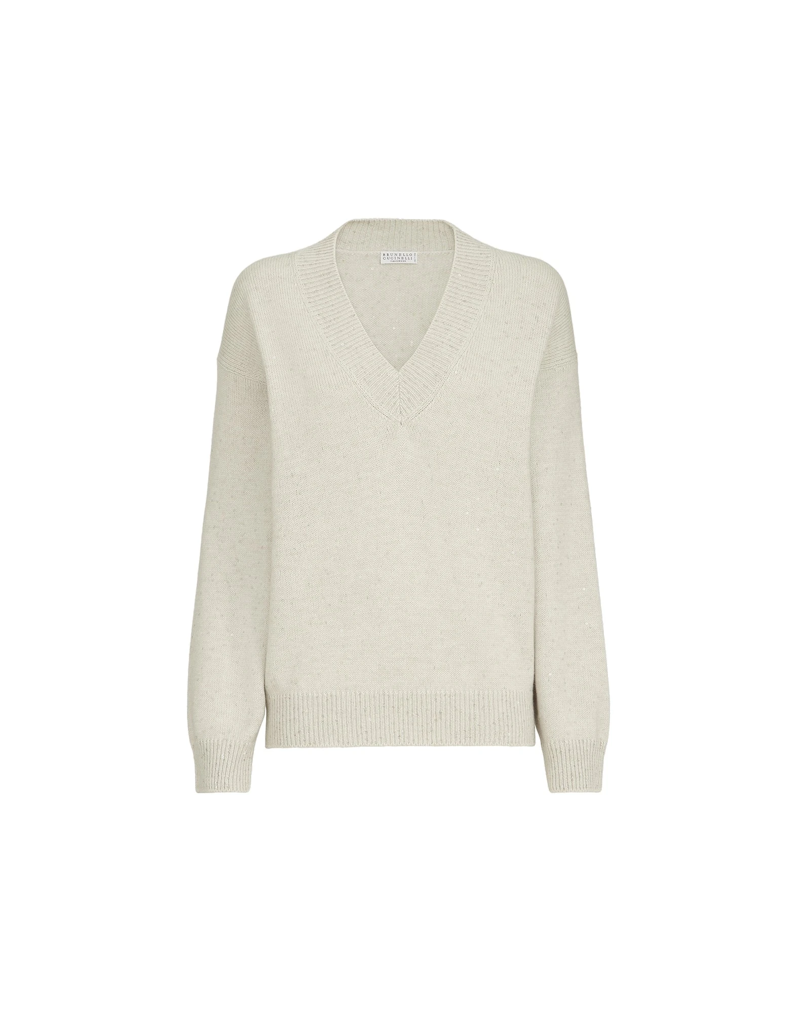 Brunello Cucinelli Cashmere and silk diamond yarn sweater in Ivory Brunello Cucinelli