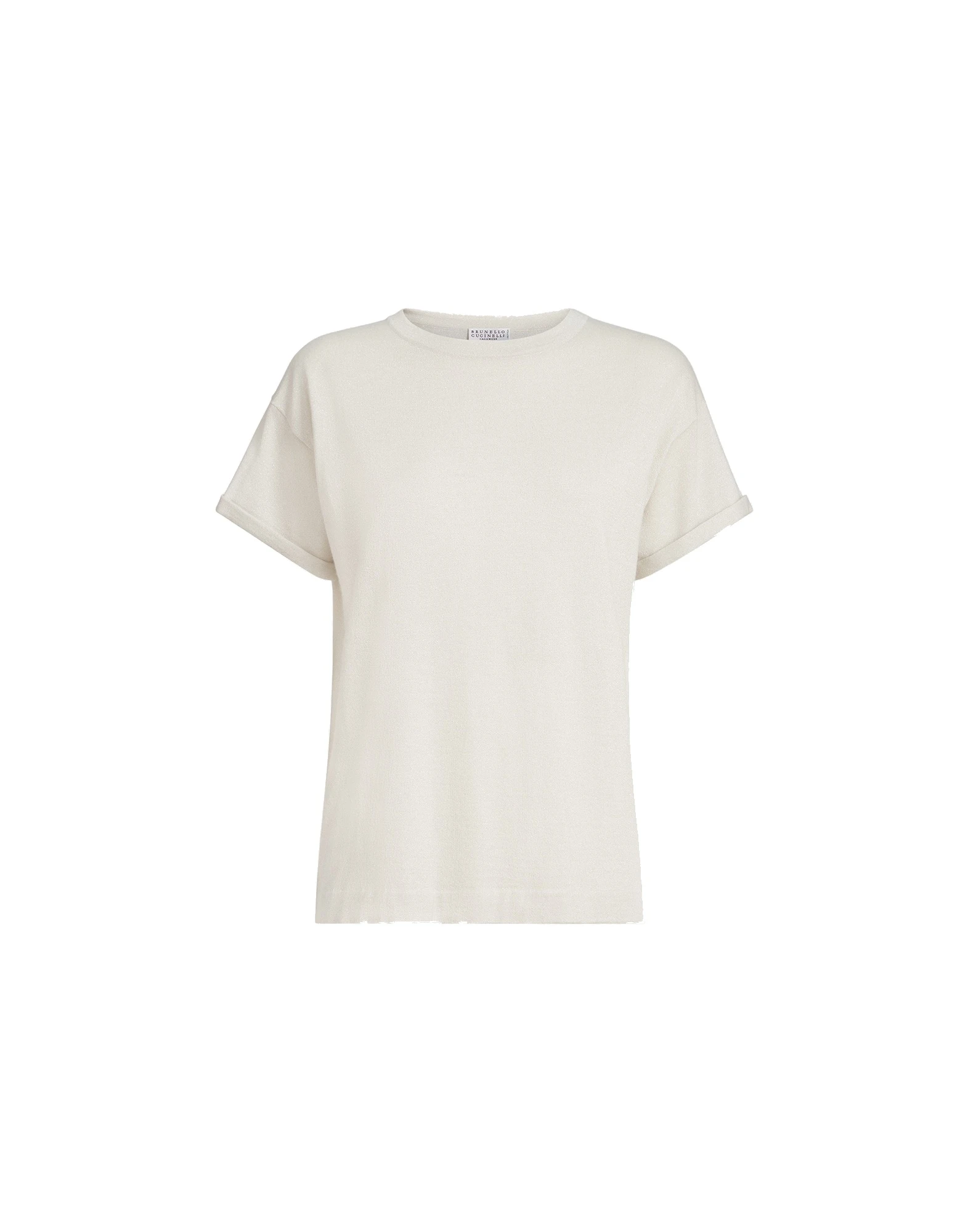 Brunello Cucinelli Cashmere and silk knit T-shirt in Milk Brunello Cucinelli