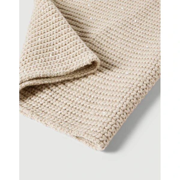 Brunello Cucinelli Cashmere and silk rib knit neck warmer in Beige, view 2 | Scarves | Luxury Shoes 