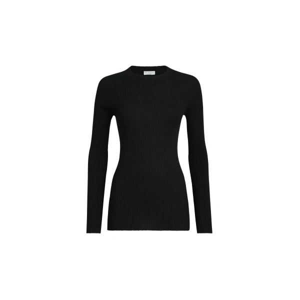 Cashmere and silk ribbed sweater in Black