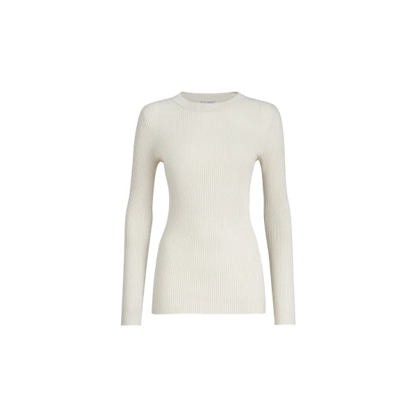 Cashmere and silk ribbed sweater in Milk