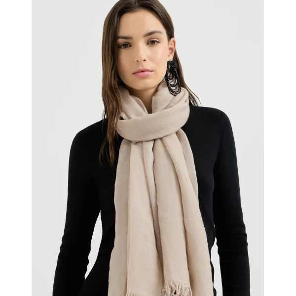 Brunello Cucinelli Cashmere and silk scarf in Beige, view 4 | Scarves | Luxury Shoes 