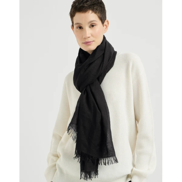 Brunello Cucinelli Cashmere and silk scarf in Black, view 4 | Scarves | Luxury Shoes 