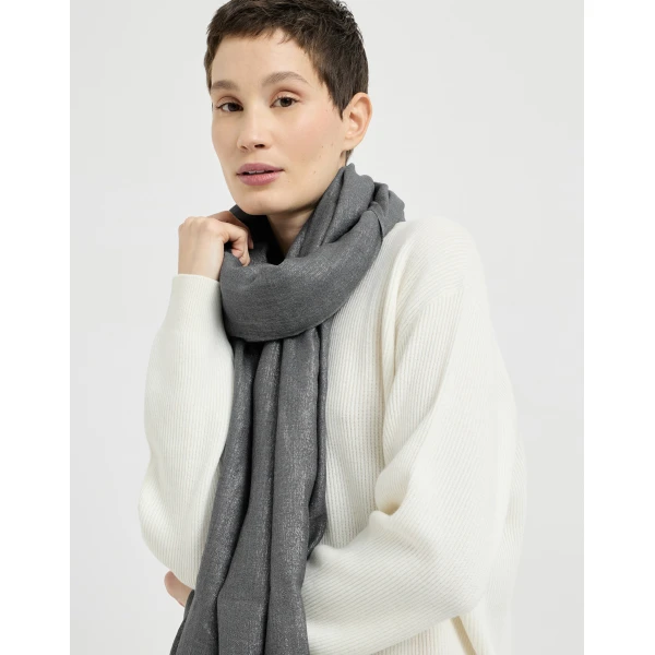 Brunello Cucinelli Cashmere and silk scarf in Lead, view 4 | Scarves | Luxury Shoes 