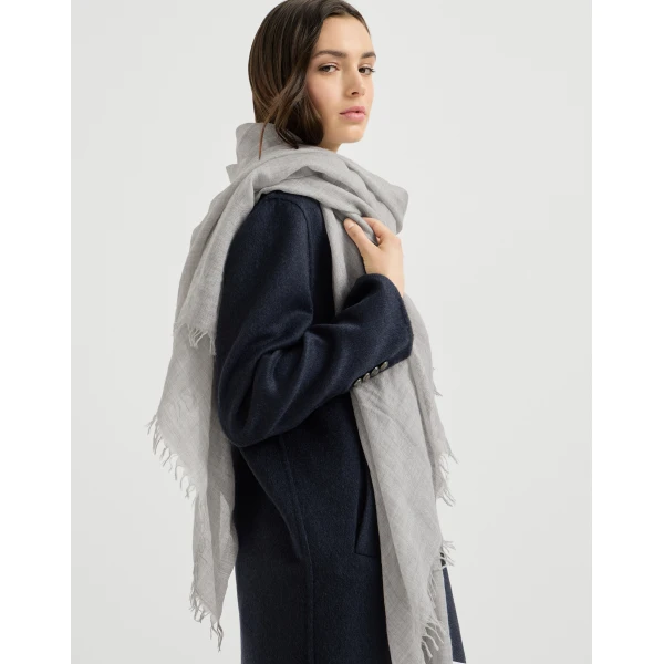 Brunello Cucinelli Cashmere and silk scarf in Light Grey, view 4 | Scarves | Luxury Shoes 