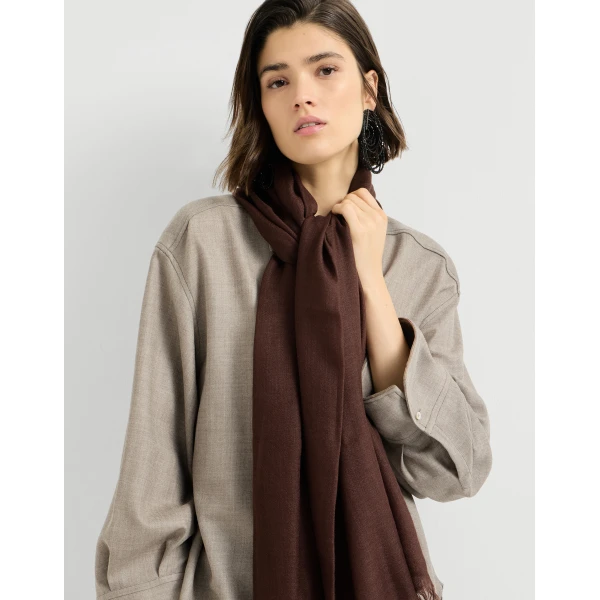 Brunello Cucinelli Cashmere and silk scarf in Pine Cone Brown, view 4 | Scarves | Luxury Shoes 