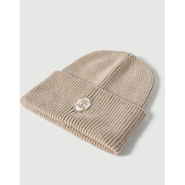 Brunello Cucinelli Cashmere beanie with logo in Sand, view 2 | Hats | Luxury Shoes 
