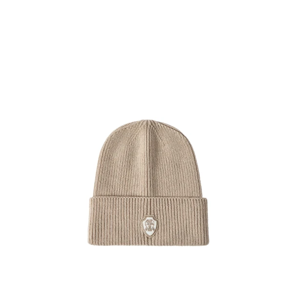 Brunello Cucinelli Cashmere beanie with logo in Sand | Hats | Luxury Shoes 
