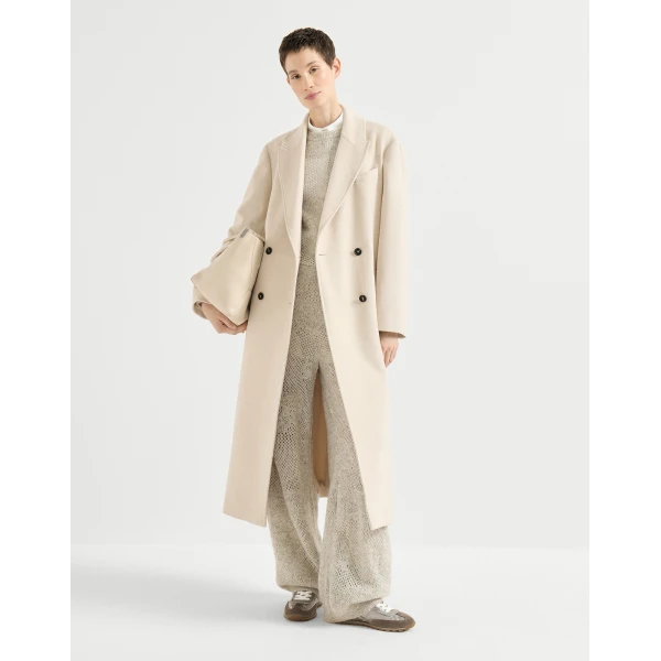 Cashmere coat with belt and monili in Beige - Image 6