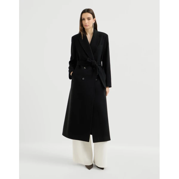 Cashmere coat with belt and monili in Black - Image 2