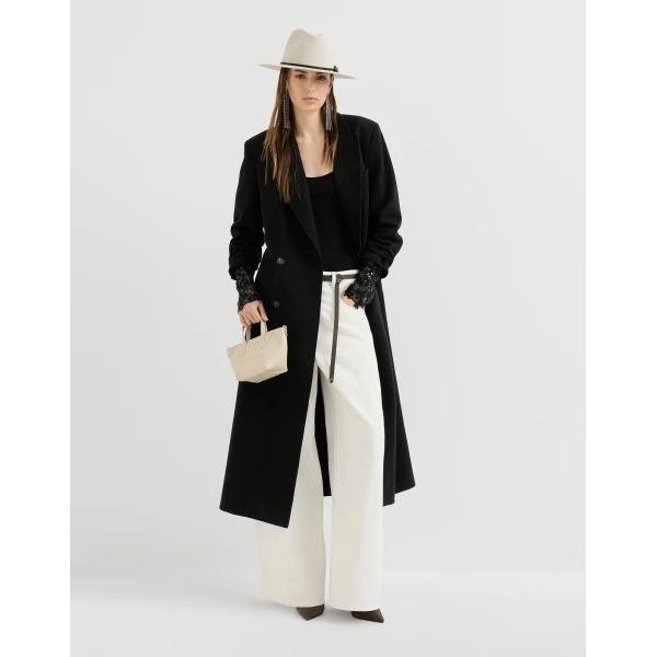 Cashmere coat with belt and monili in Black - Image 6