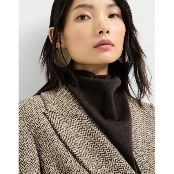Brunello Cucinelli Cashmere foulard with monili in Coffee, view 3 | Scarves | Luxury Shoes 