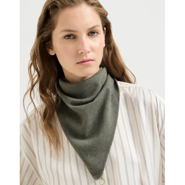 Brunello Cucinelli Cashmere foulard with monili in Origano, view 2 | Scarves | Luxury Shoes 