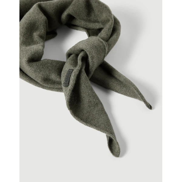 Brunello Cucinelli Cashmere foulard with monili in Origano, view 3 | Scarves | Luxury Shoes 