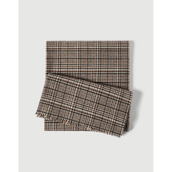 Brunello Cucinelli Cashmere houndstooth scarf in Brown, view 2 | Scarves | Luxury Shoes 