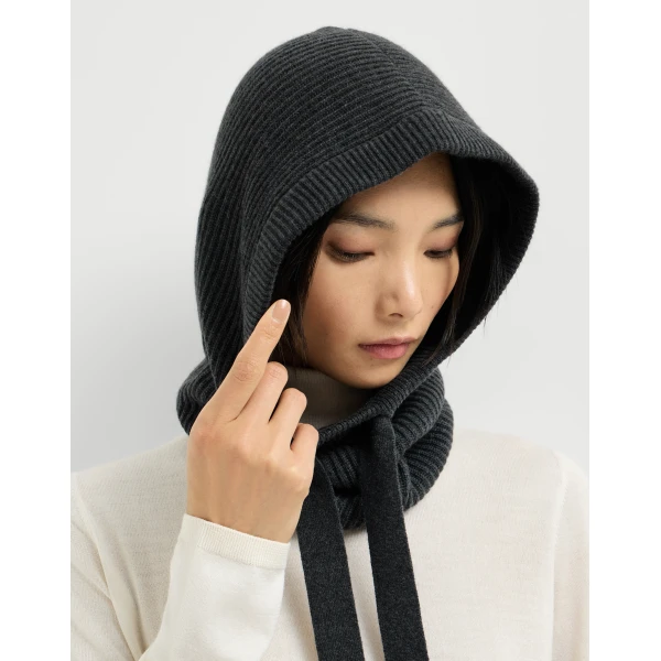 Brunello Cucinelli Cashmere knit balaclava in Stone Grey, view 2 | Hats | Luxury Shoes 