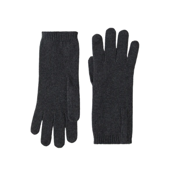 Cashmere knit gloves with monili in Lignite Grey