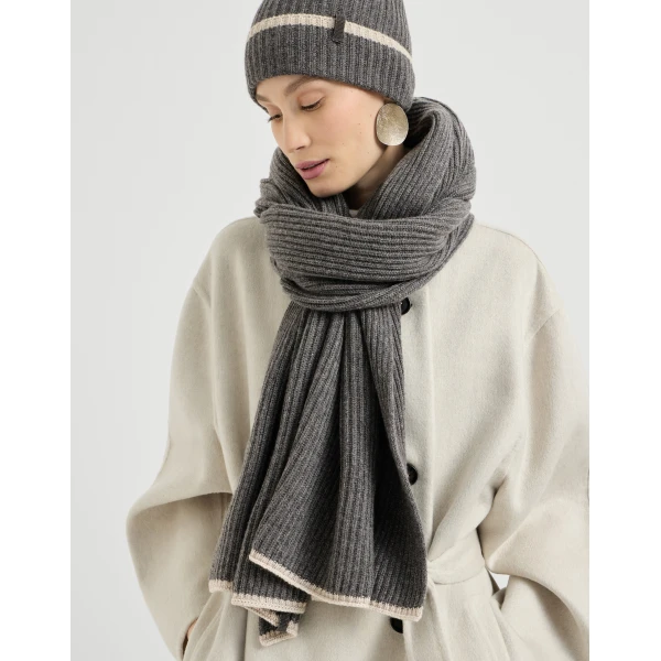 Brunello Cucinelli Cashmere knit scarf in Lead, view 4 | Scarves | Luxury Shoes 