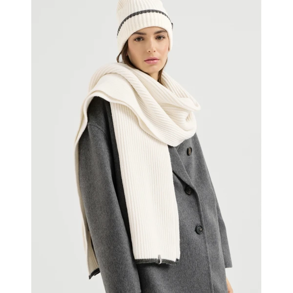 Brunello Cucinelli Cashmere knit scarf in Panama, view 4 | Scarves | Luxury Shoes 