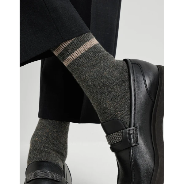 Brunello Cucinelli Cashmere knit socks in Dark Grey, view 3 | Accessories | Luxury Shoes 