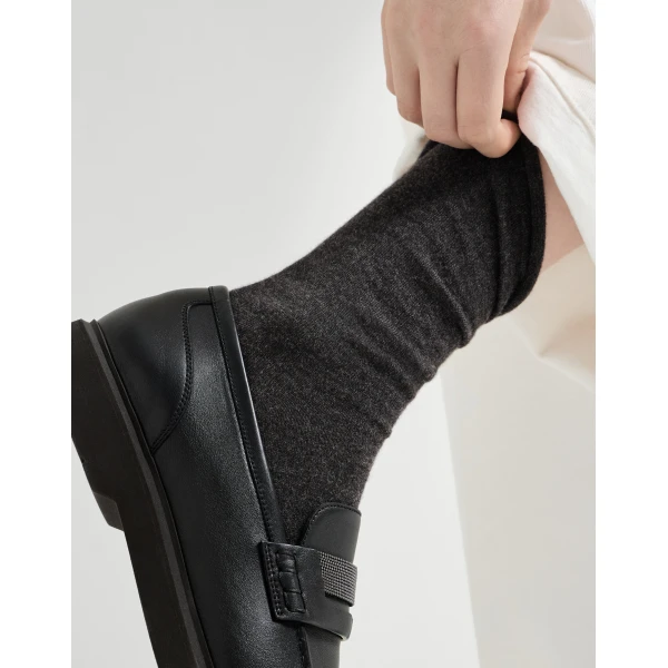 Brunello Cucinelli Cashmere knit socks in Lignite Grey, view 3 | Accessories | Luxury Shoes 