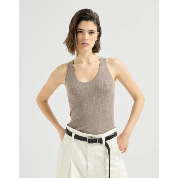 Brunello Cucinelli Cashmere knit top in Rope, view 2 | Sweaters | Luxury Shoes 
