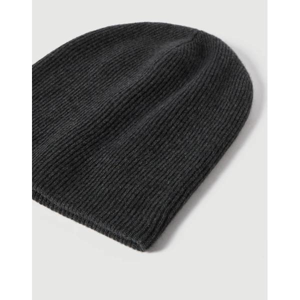 Brunello Cucinelli Cashmere rib knit beanie in Lignite Grey, view 2 | Hats | Luxury Shoes 