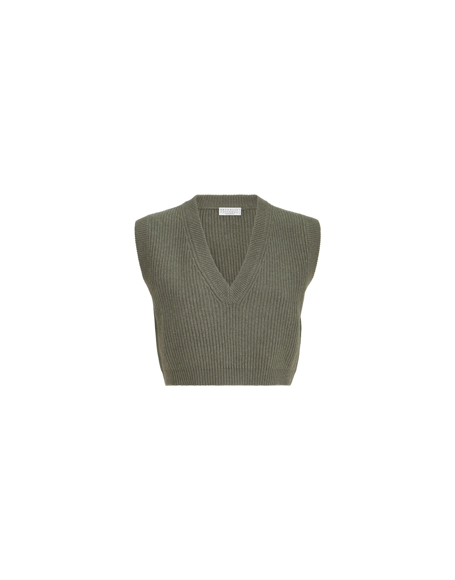 Brunello Cucinelli Cashmere rib knit sweater vest in Origano Brunello Cucinelli