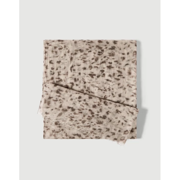 Brunello Cucinelli Cashmere scarf Lynx Print in Beige, view 2 | Scarves | Luxury Shoes 