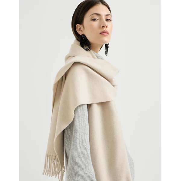 Brunello Cucinelli Cashmere scarf in Beige Silk, view 4 | Scarves | Luxury Shoes 